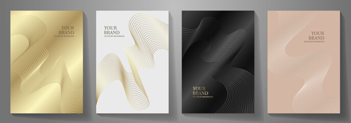 Black and gold elegant cover design set. Modern Luxury vector art background. Premium fashionable template for cover design, invitation, flyer, wedding card, note book, menu design.