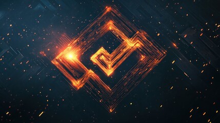 Abstract digital art design with glowing orange lines and particles