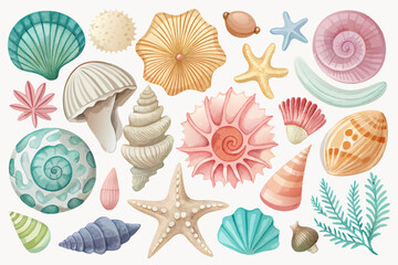 Watercolor Seashells and Starfish Collection for Summer Designs
