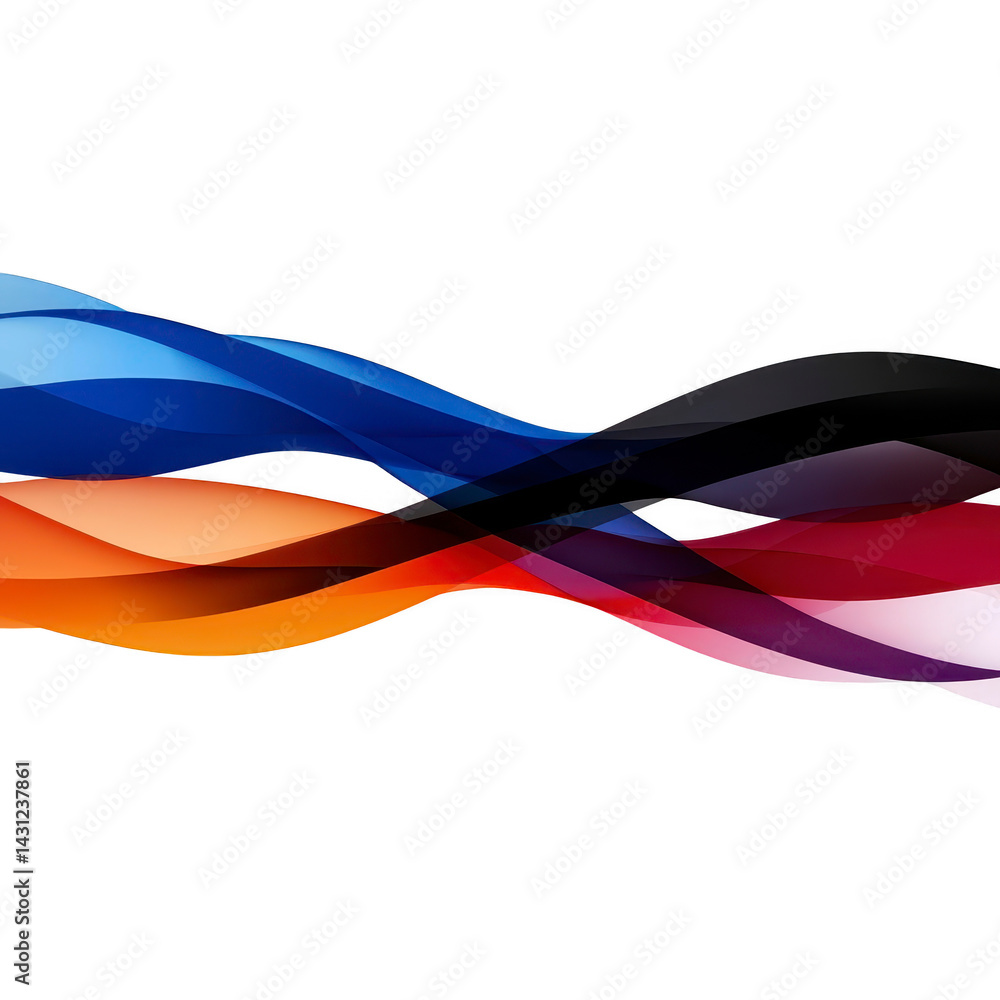 Poster dynamic abstract design featuring colorful, flowing waves in shades of blue, orange, and red, creati