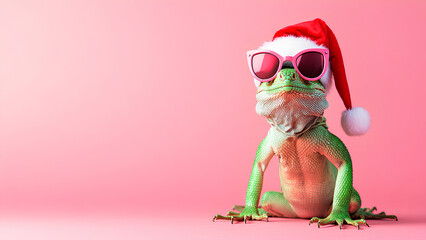 Cool Reptile Holiday Portrait in Santa Costume for Xmas Cards