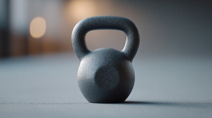 Fototapeta premium solitary kettlebell positioned on smooth concrete floor in well-lit gym symbolizing strength and discipline