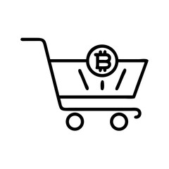 Shopping action icon bitcoin transactions in digital carts e-commerce environment dynamic viewpoint
