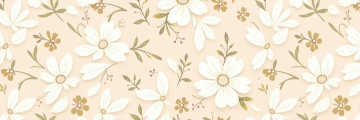 Subtle beige & white floral geometric seamless pattern Minimalist vector design , graphics, minimal, tiny