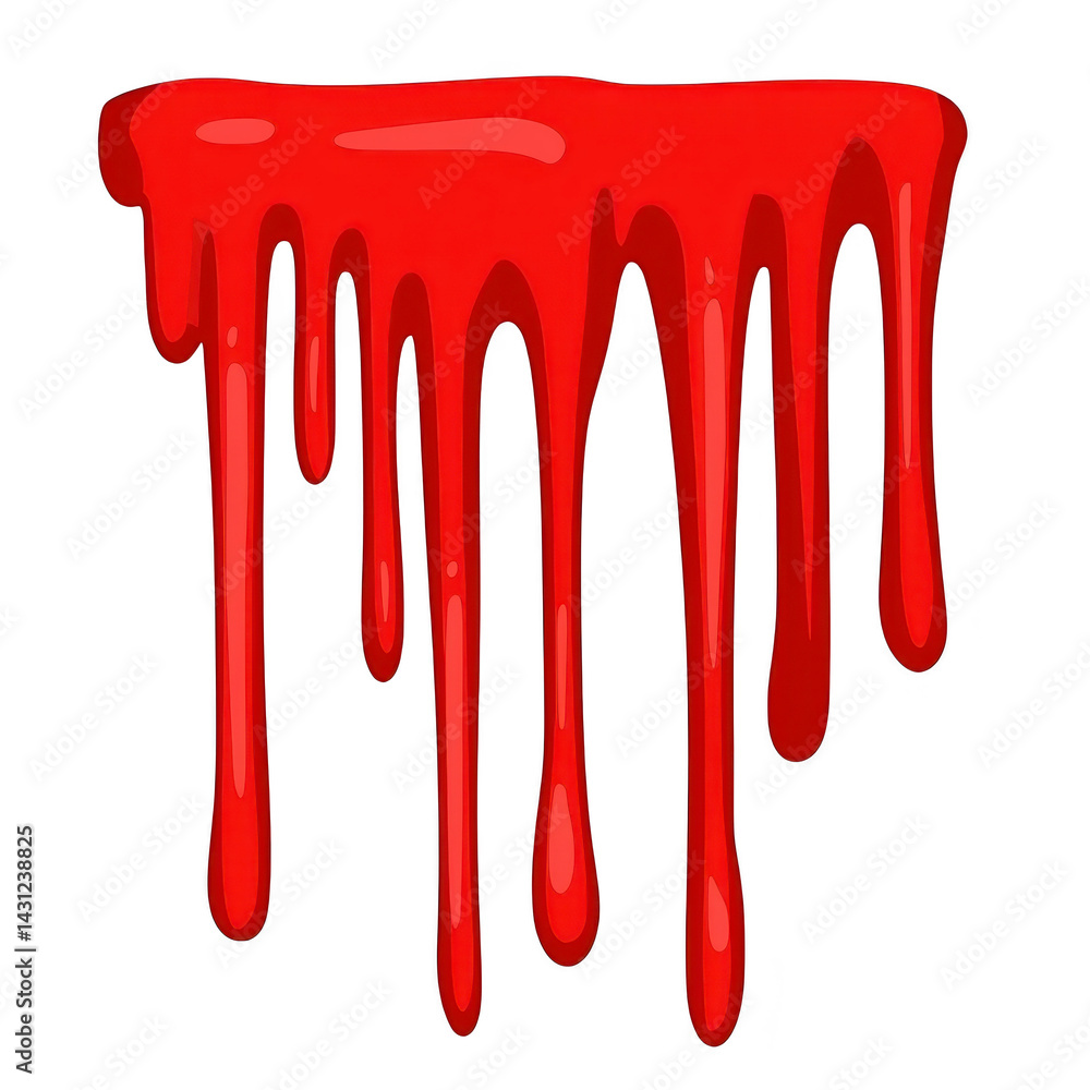 Poster vibrant red dripping paint effect creates dramatic and artistic visual, resembling liquid or blood. 