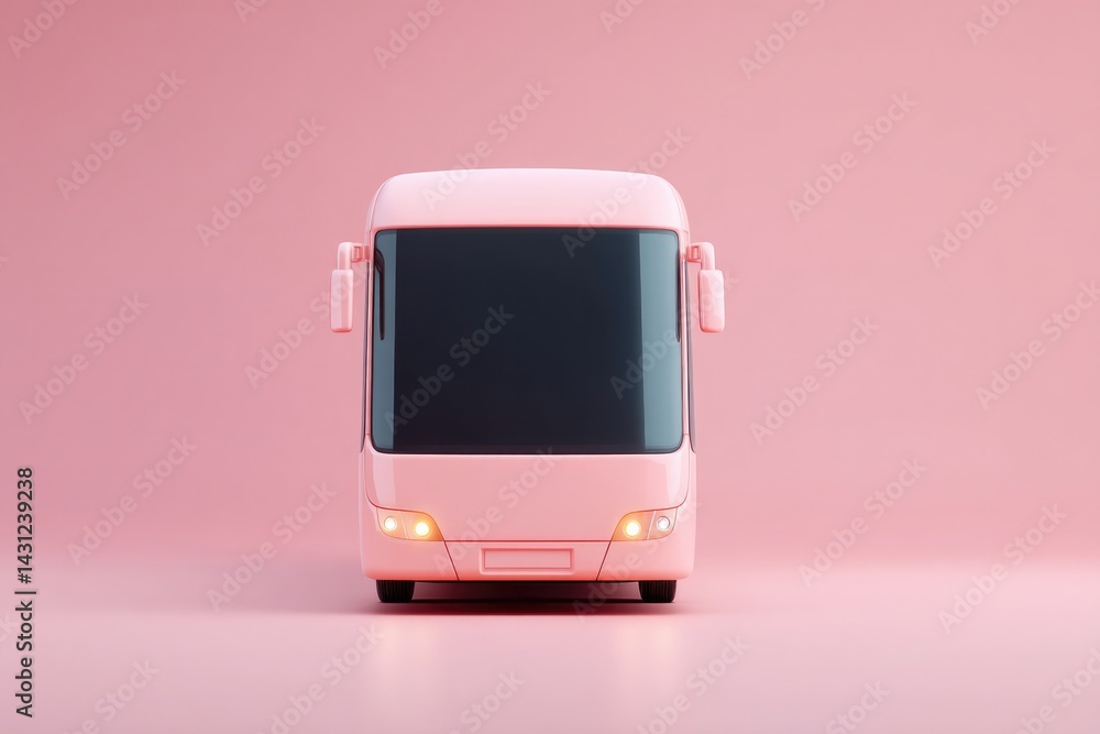 Poster futuristic minimalistic electric bus with smooth curves parked on plain solid color background