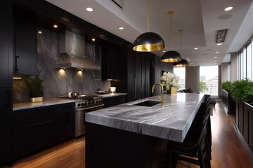 modern black kitchen interior