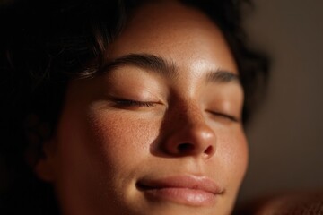 minimalistic close-up of peaceful person sleeping under soft natural light eyes closed serene expression on their face