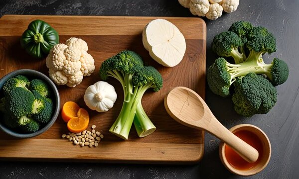 fresh vegetables on a wooden board