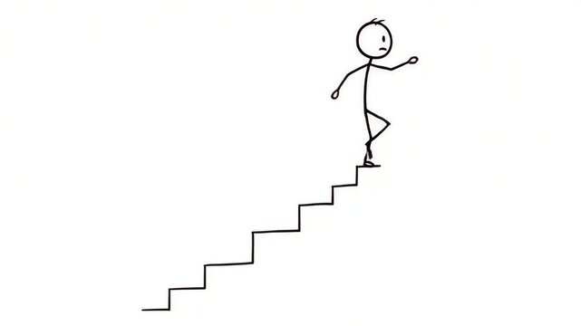 animation of a line figure character climbing a ladder