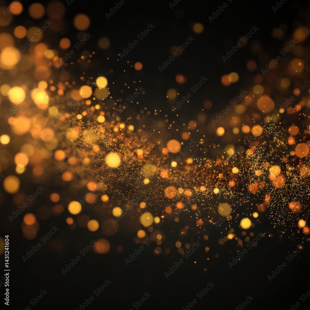 Poster golden bokeh lights floating on dark background creating a magical and festive atmosphere for celebr