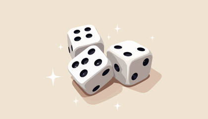 Three white dice arranged dynamically on a game board, luck concept