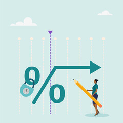 Character with percentage sign, fixed interest rate. Mortgage or loan, with fixed cost or constant price. Vector illustration.	