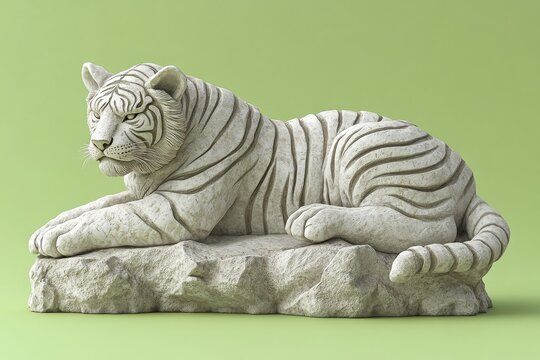 Elegant white tiger sculpture resting on a stone ledge.