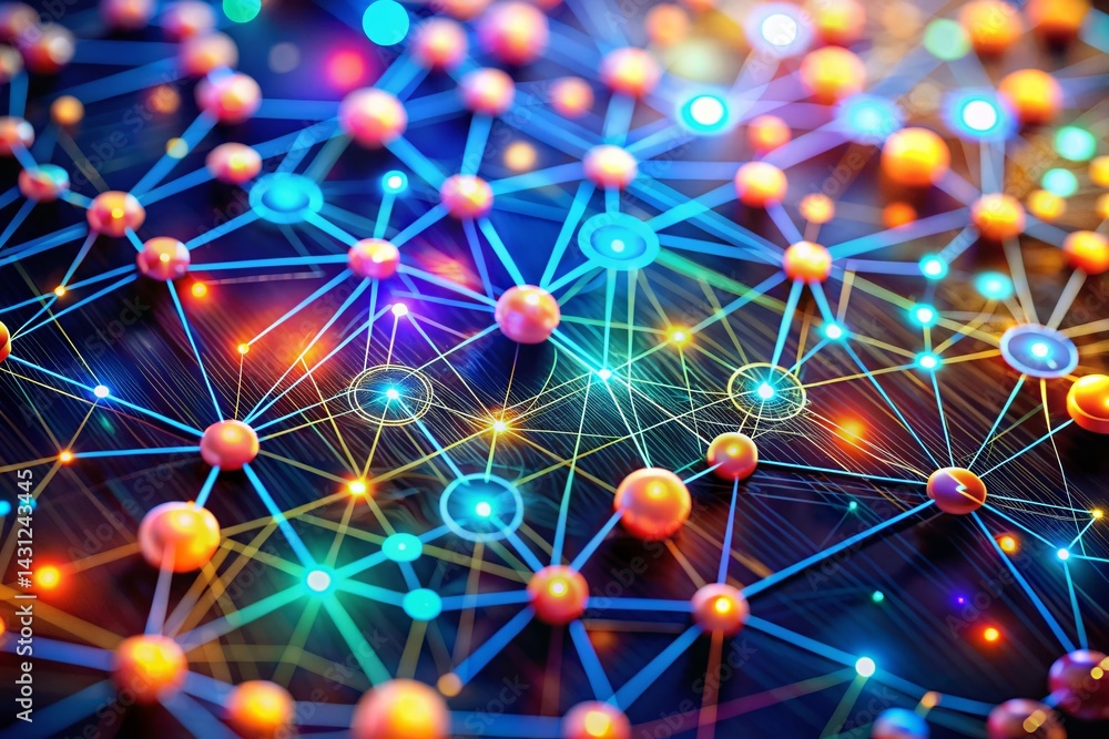 Poster macro close-up of network connection nodes, abstract technology background