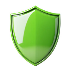 A green glossy shield on transparent background