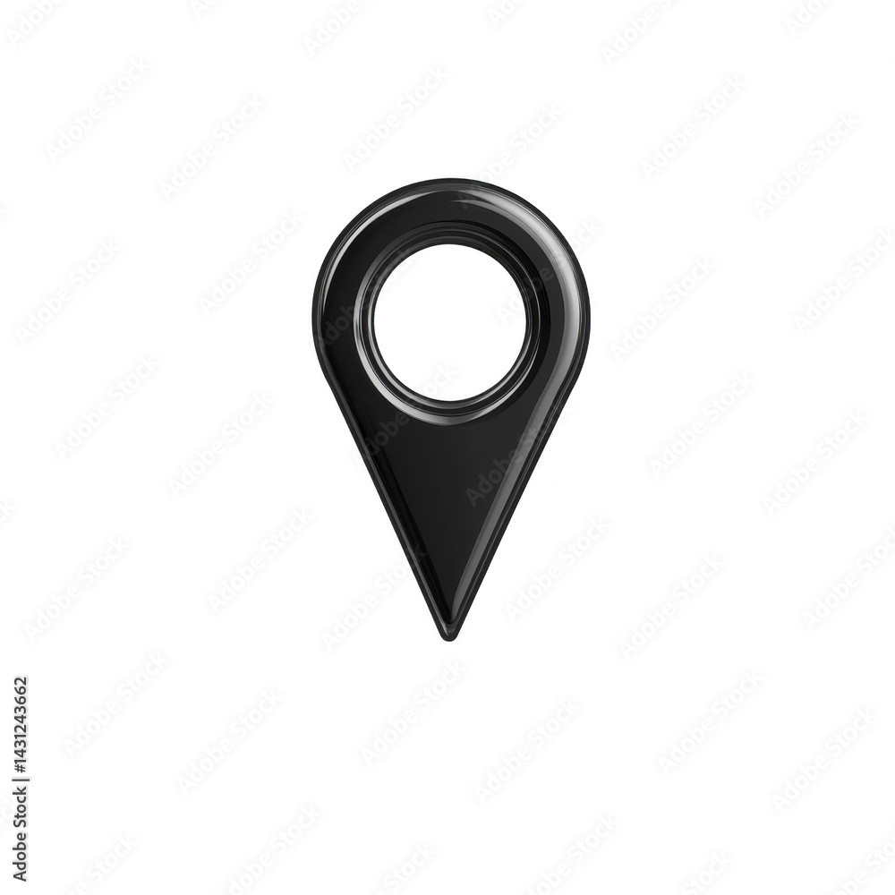 Poster sleek black location pin icon with glossy finish, symbolizing navigation and positioning. design is 