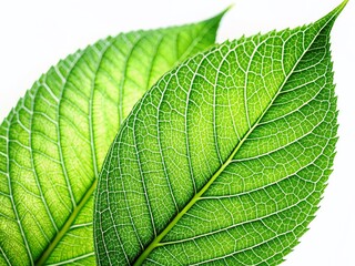 Obraz premium Macro Photography: Vibrant Green Leaves Dancing in the Wind, White Background
