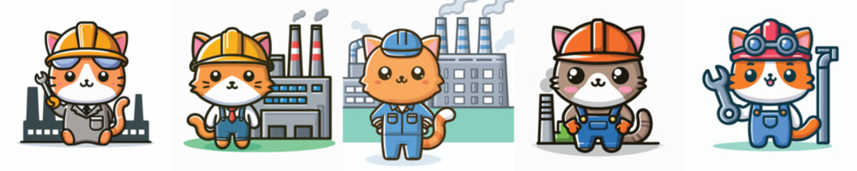 Vector of a cat factory worker.