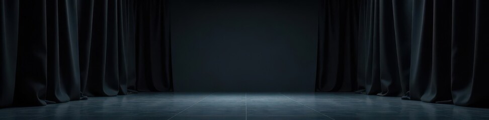 Dark room, heavy black curtains, shadowed space , empty room, gothic