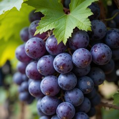 Ripe Purple Grapes Hanging on Vine