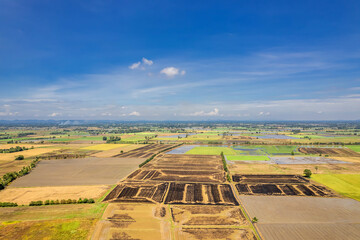 Aerial view with the  landscape geometry texture of a lot of agriculture fields in Thailand....