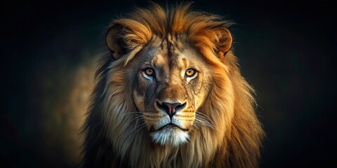 Obraz premium Majestic Night Lion Portrait: Vibrant Wildlife Photography