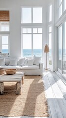 Fototapeta premium Coastal living room with ocean view
