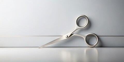 Sleek silver scissors rest on a minimalist surface, poised for precision cutting against a clean backdrop.