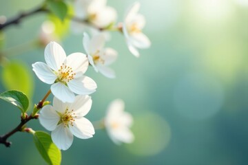 Fototapeta premium Delicate white blossoms, soft focus background Peaceful, serene memorial , funeral flowers, memorial, pure