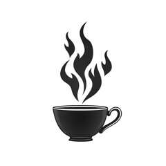 steaming cup of hot beverage is depicted in minimalist black silhouette style, with steam rising gracefully. simple design conveys warmth and comfort, ideal for coffee or tea themes