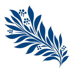 decorative blue floral design with stylized leaves and small berries, creating elegant and artistic pattern. illustration is simple yet sophisticated, suitable for various design applications