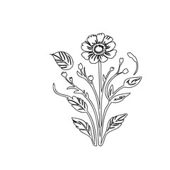Elegant Floral Illustration with Delicate Line Work for Artistic Projects