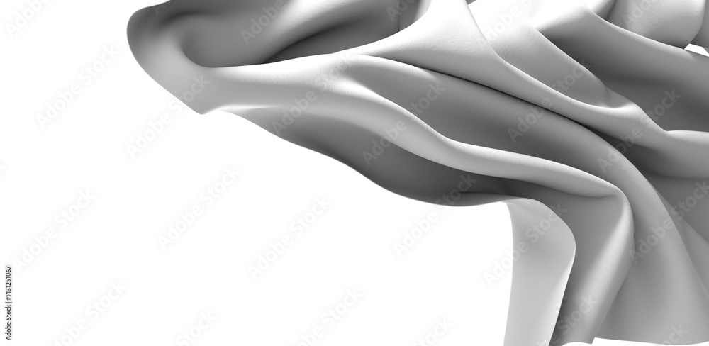 Poster close-up of a white fabric drape, showcasing its texture and folds. the fabric is illuminated by a s