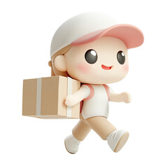 Fototapeta premium Adorable 3D Render of a Cute Delivery Girl Carrying a Package, Fast and Reliable Delivery Service