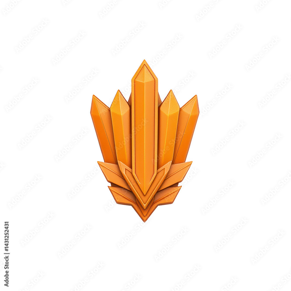 Poster orange crystal cluster with sharp, angular facets and glossy finish, resembling stylized gemstone. d
