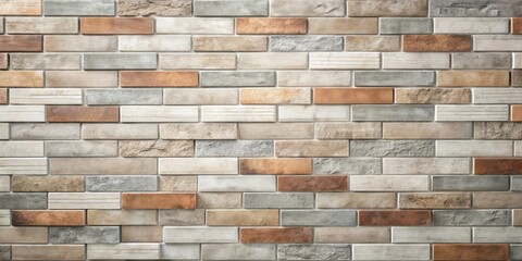 A Textured Wall of Multi-Colored Rectangular Tiles in Earthy Tones Creates a Visually Appealing Surface for Design and Architectural Applications