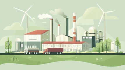Obraz premium Industrial Complex with Wind Turbines A Pixel Art Illustration