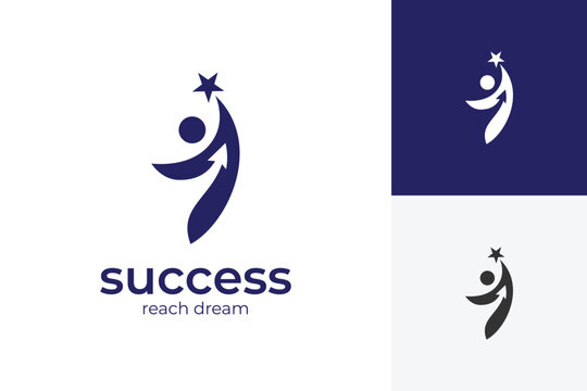 Reaching Success people logo icon design with star and arrow for Leadership, growth career logo concept graphic illustration