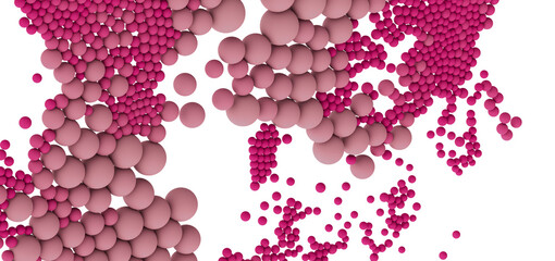 Pink and magenta spheres in various clusters. Abstract background.