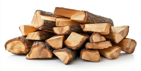 Light Brown and Dark Brown Firewood Pile on White Background