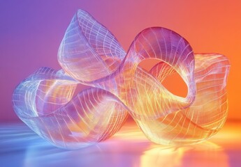 Luminous Abstract Sculpture Swirling Orange and Purple Particles