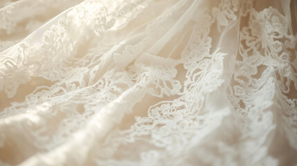 Obraz premium Close-up of elegant white lace fabric, showcasing its detailed and intricate patterns for weddings or luxury textiles