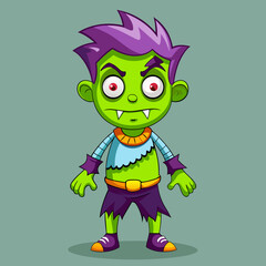 Cartoon Green Zombie Boy Halloween Costume Character Illustration