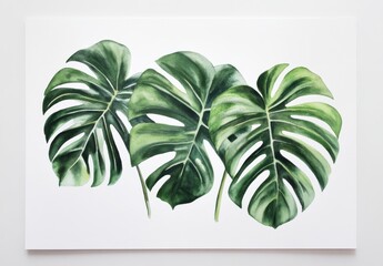 Lush Green Monstera Leaves Watercolor Painting