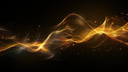 Fototapeta premium Abstract golden waves with sparkling particles on a dark background creating a dynamic effect
