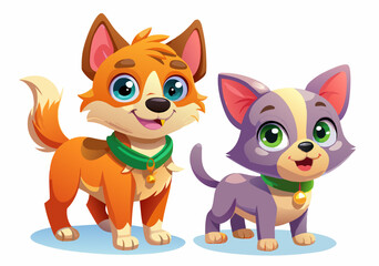 Adorable Cartoon Puppies Standing Together Happy Illustration