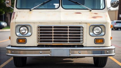food truck Vintage food truck with rustic charm parked in urban setting