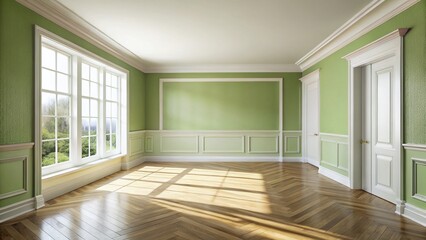 Obraz premium Modern Minimalist Empty Room Interior Design - Green and White Walls, High Depth of Field