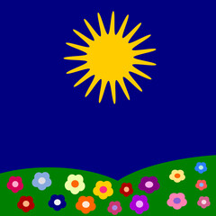 Landscape with flowers. Vector illustration.